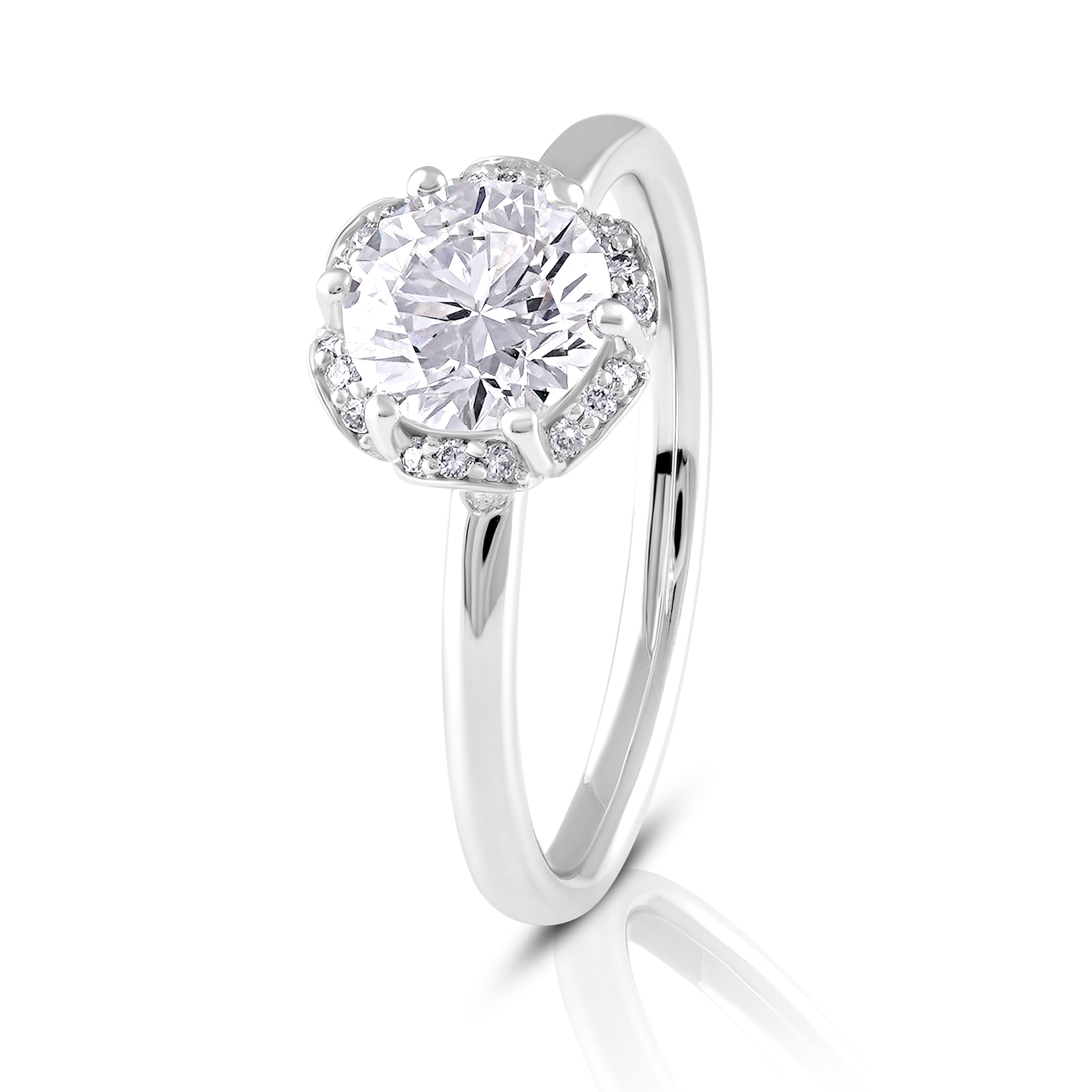 Floral Halo Solitaire Ring