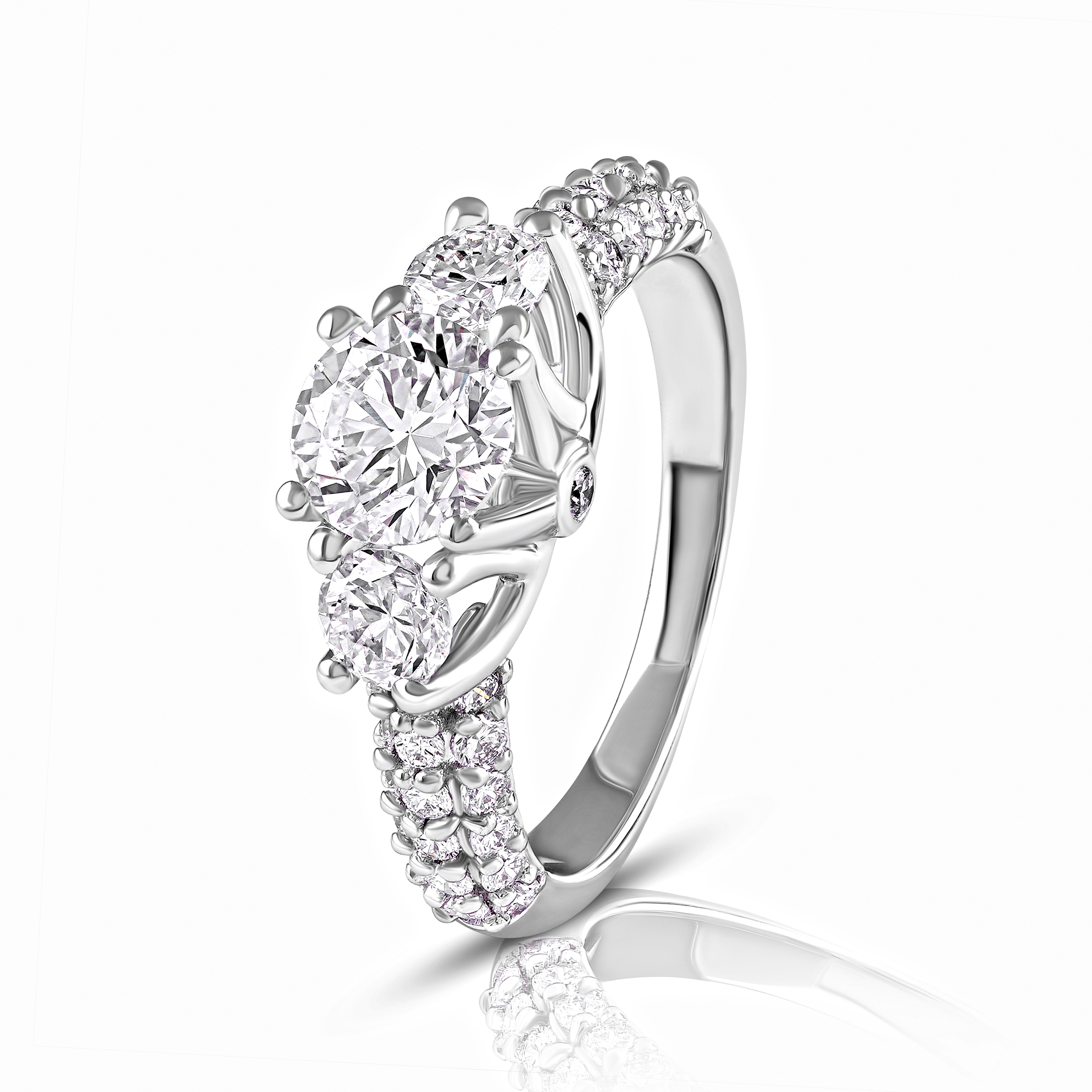 Crown Gleam Trio Solitaire Ring